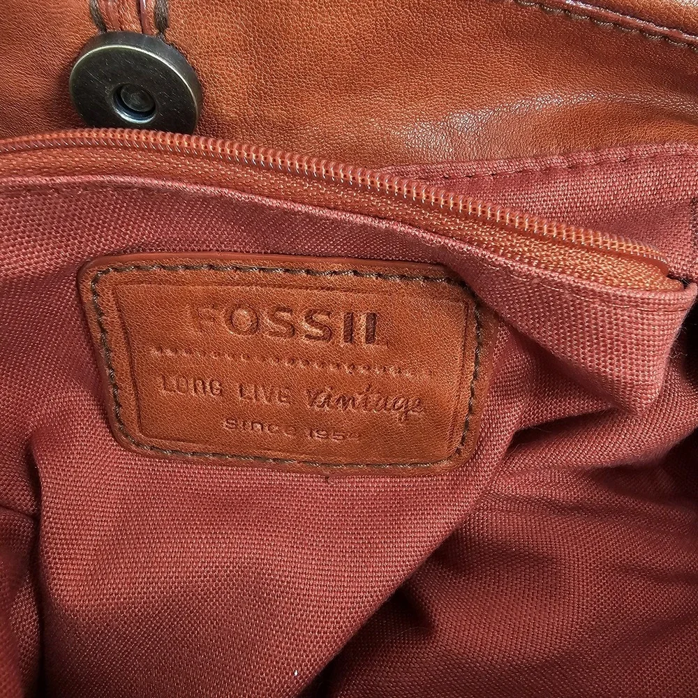 Fossil Long Live Vintage Hobo Burnt Orange Leather Brass Studded