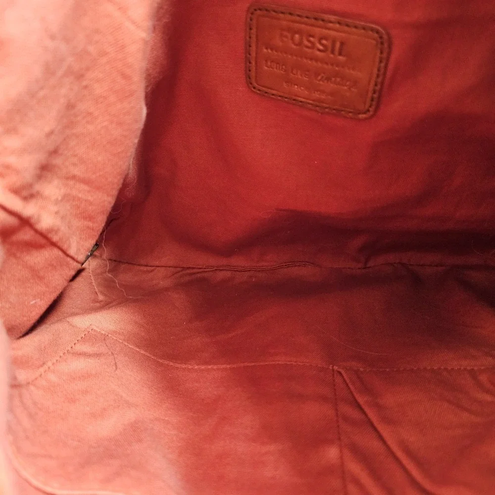 Fossil Long Live Vintage Hobo Burnt Orange Leather Brass Studded