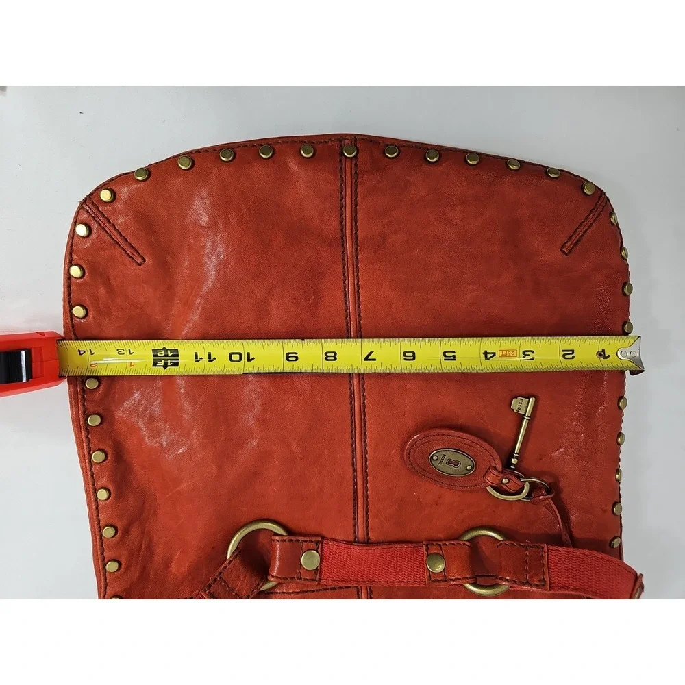Fossil Long Live Vintage Hobo Burnt Orange Leather Brass Studded