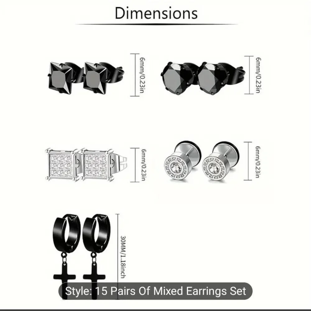 Hyperallergenic 1 pair stainless steel cubic zirconia earrings