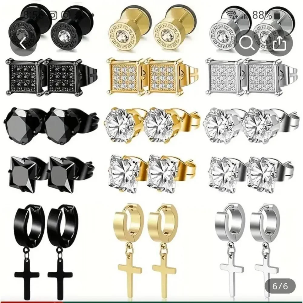 Hyperallergenic 1 pair stainless steel cubic zirconia earrings