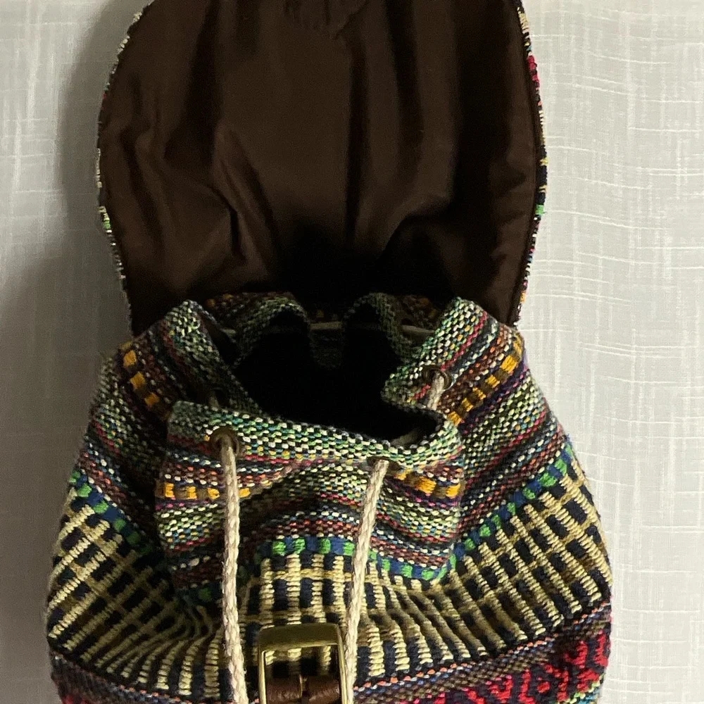 Boho Woven Backpack Multicolor Patterned - Drawstring