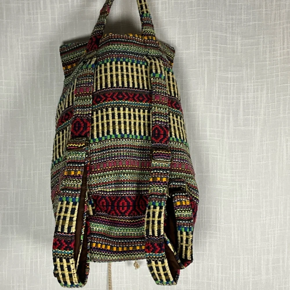 Boho Woven Backpack Multicolor Patterned - Drawstring