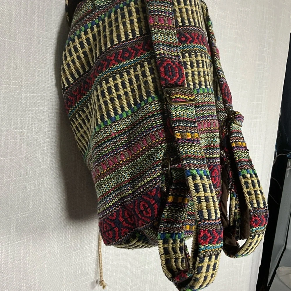 Boho Woven Backpack Multicolor Patterned - Drawstring