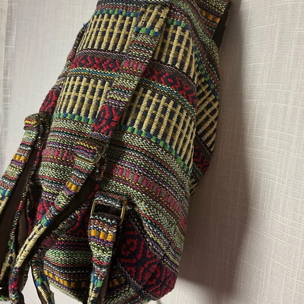 Boho Woven Backpack Multicolor Patterned - Drawstring