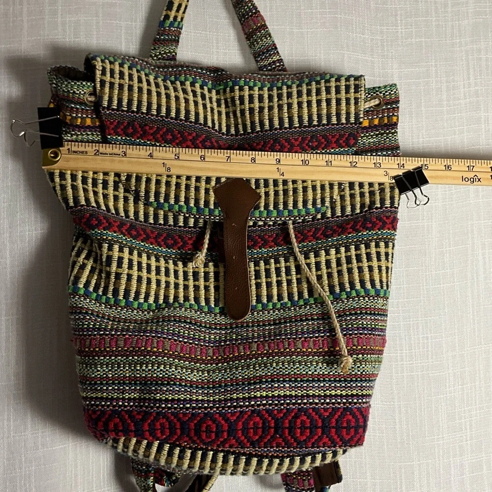 Boho Woven Backpack Multicolor Patterned - Drawstring