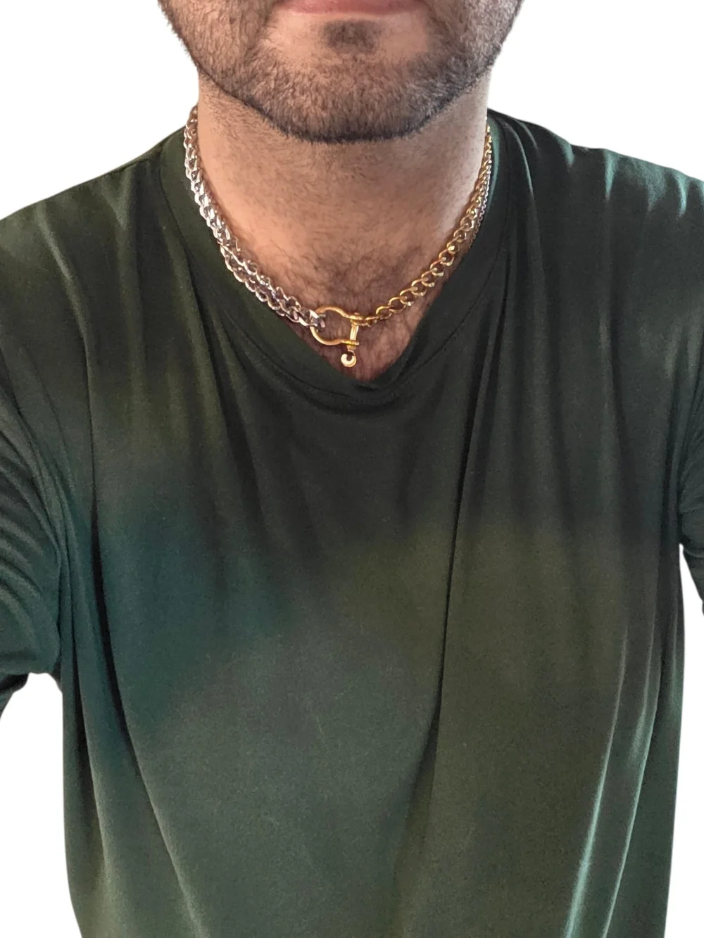 New Stainless Steel Two-Tone Gold & Silver Chain Necklace with Toggle Clasp