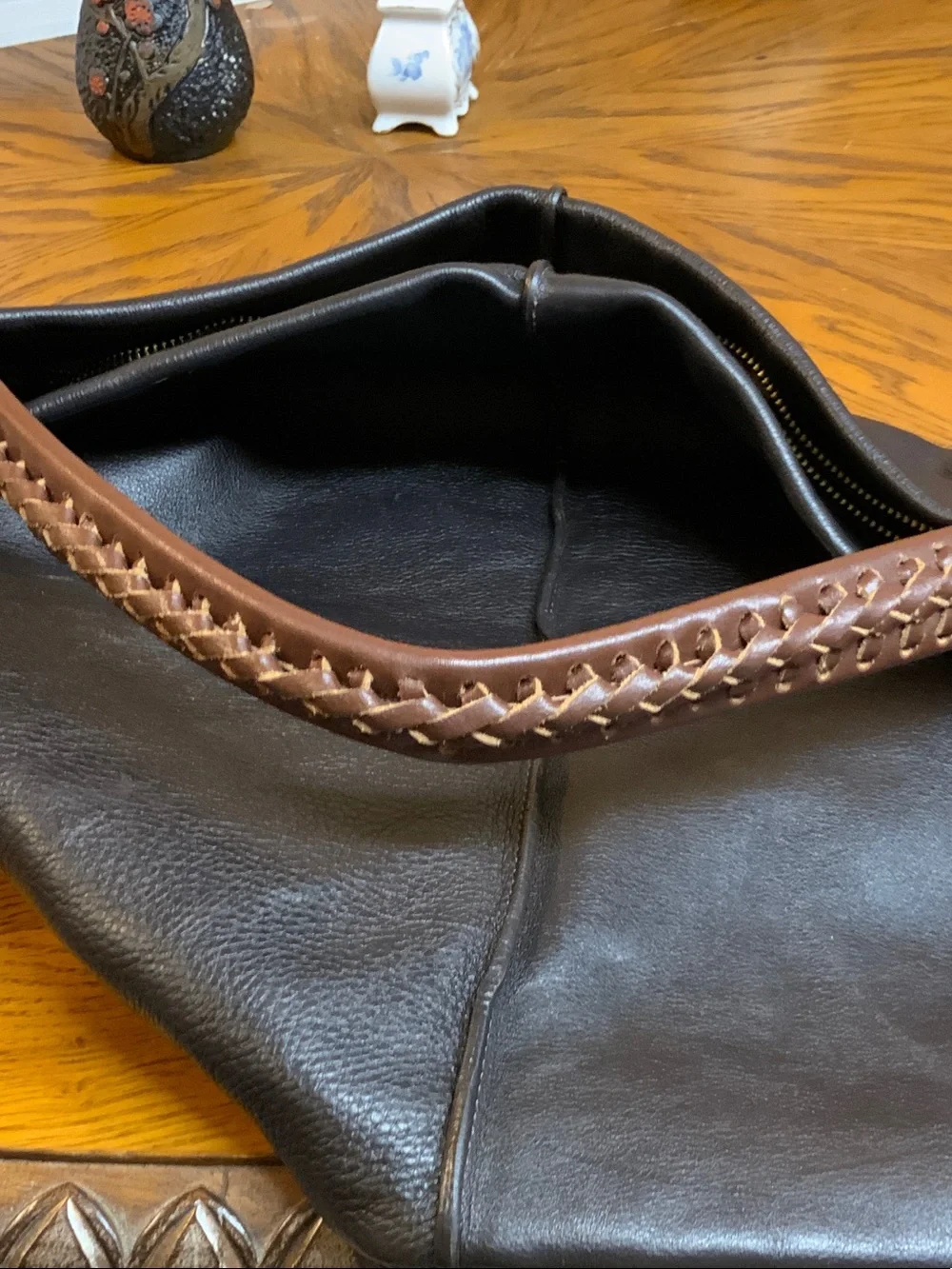 Chocolate Leather Hobo Bag with Tassel Accent