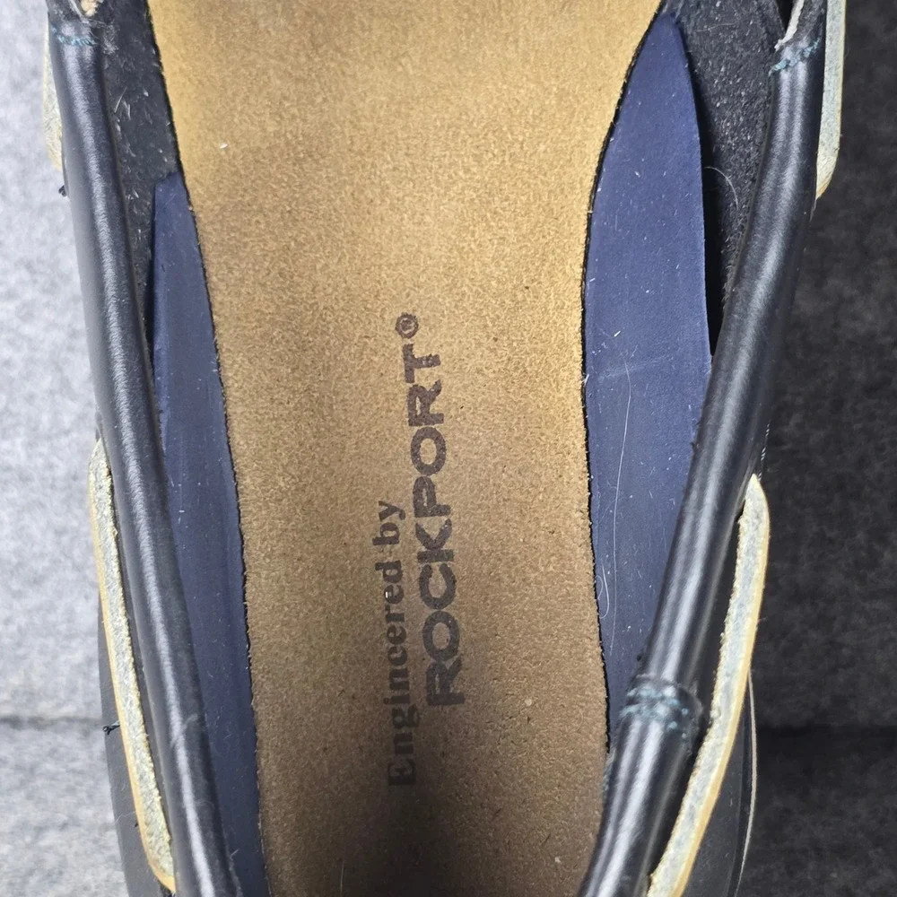 Rockport Mens 11 W Black Leather Boat Shoes Bennett Lane Deck Moccasins V77051