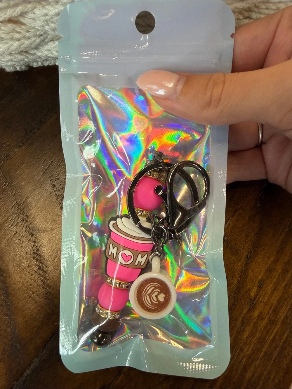 Pink Coffee Cup & Latte Charm Keychain