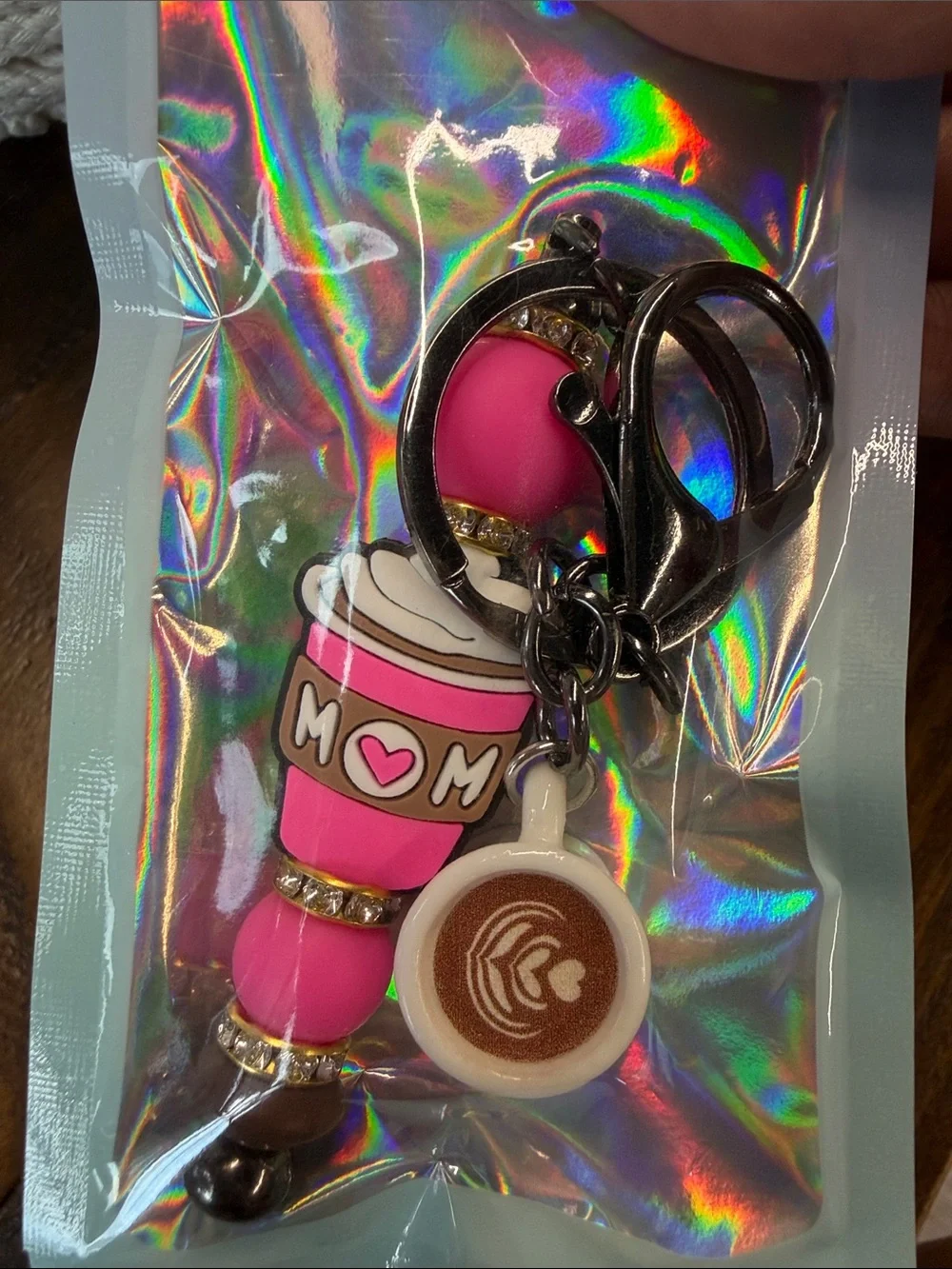 Pink Coffee Cup & Latte Charm Keychain