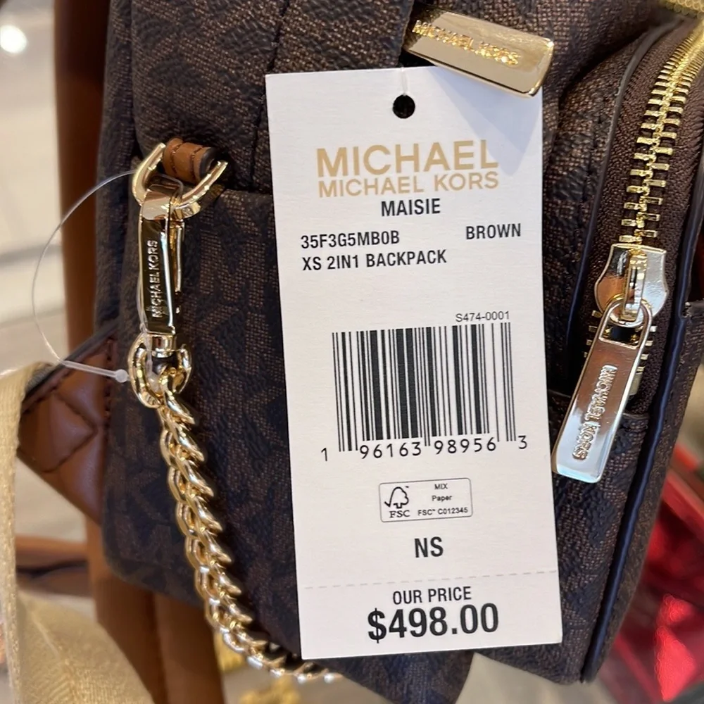 MICHAEL KORS Maisie Extra-Small Logo 2-in-1 Backpack Brown  NWT