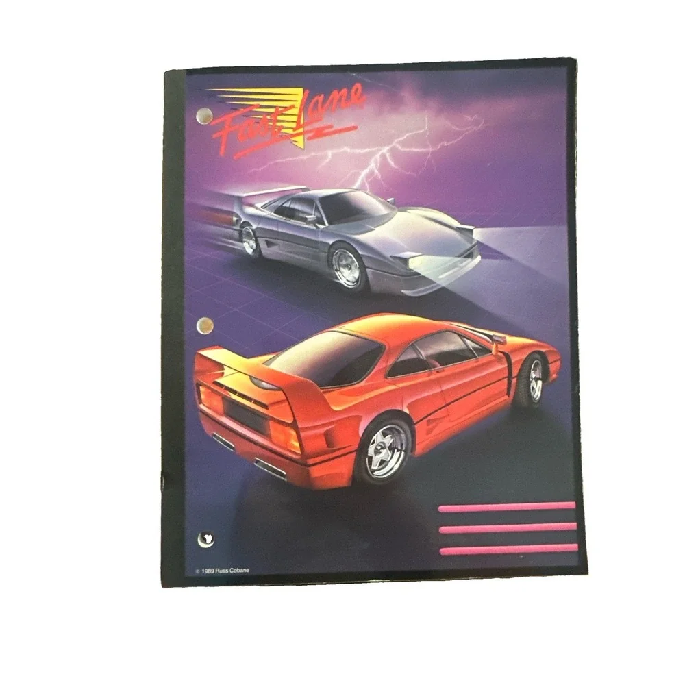 Mead 1989 Russ Cobane Notebook FAST LANE 3 Hole Vintage 2 Cars Unused