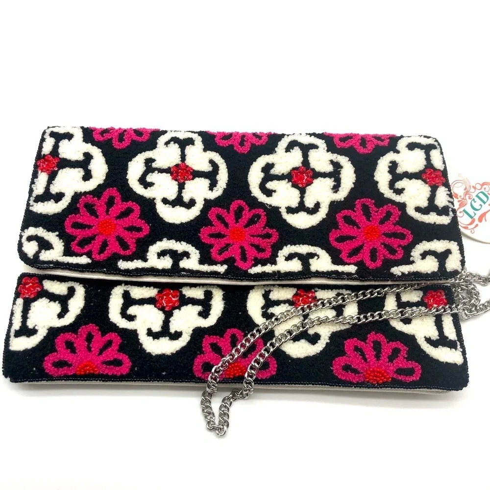 Retro Handmade Medallion Towel Weave Beaded Clutch or Crossbody Bag