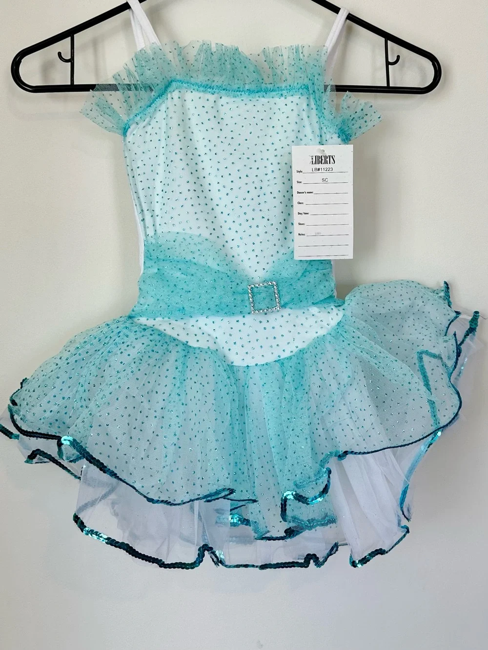 NWT Liberts Kids Sparkle Aqua Tulle Dance Costume Dress - Size: SC(6/6X)