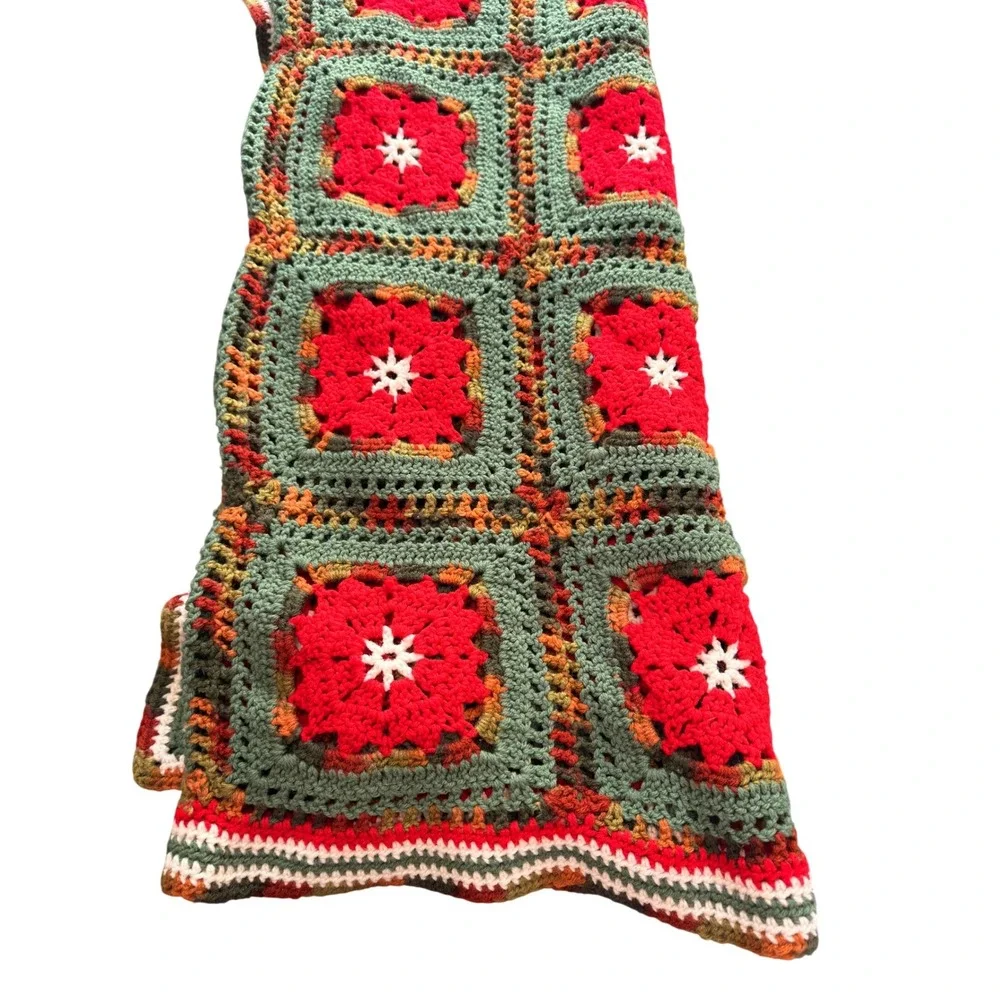 Handmade Knit Crochet Granny Square Throw Blanket Home Lounge Moody‎ Rustic