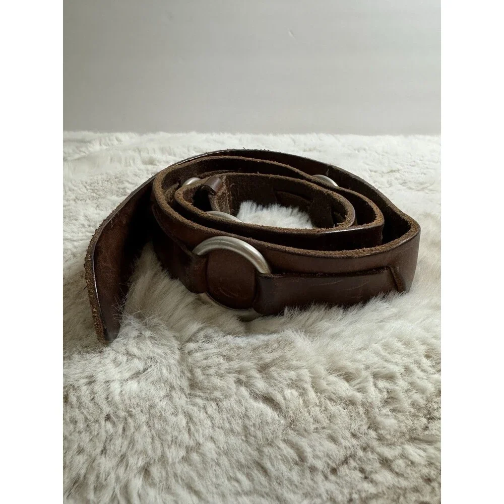 Distressed Brown Leather Belt Women’s Size M Brass “O” Ring 1.5” Casual Boho