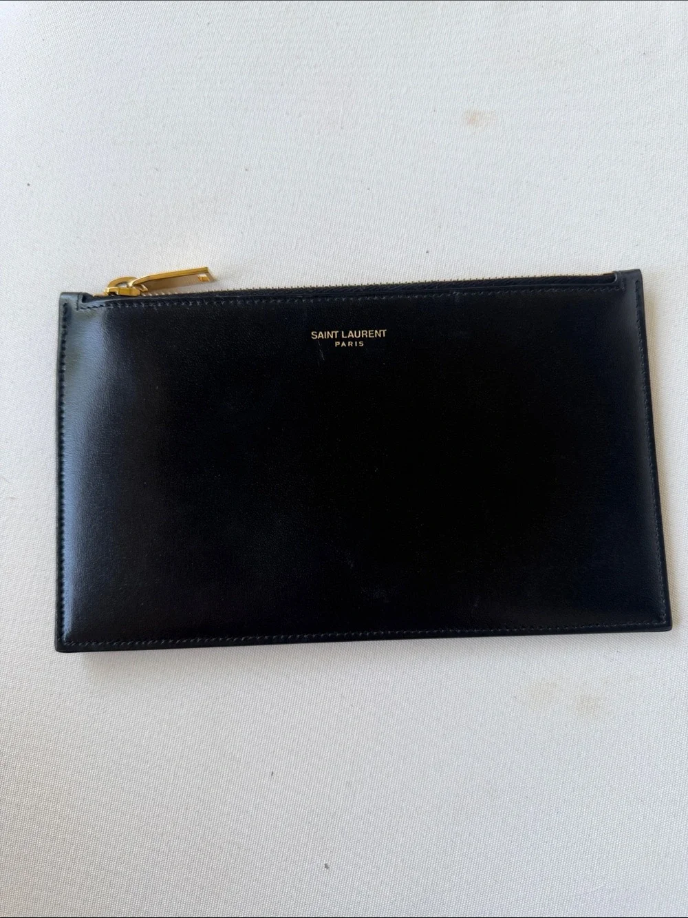 Saint Laurent Black Leather Zip Pouch with Gold Hardware