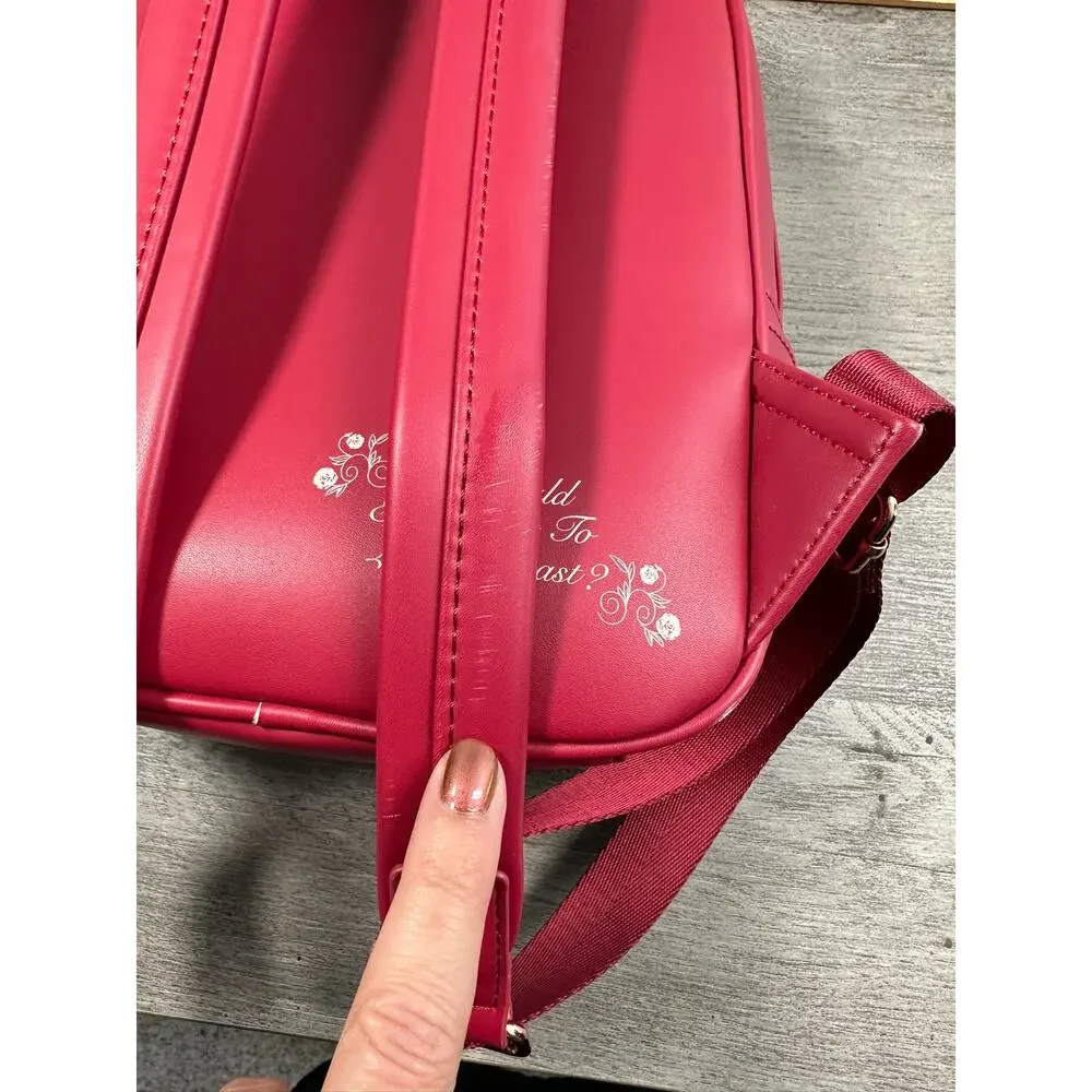 Loungefly Disney Beauty and the Beast Winter Scene Backpack Red