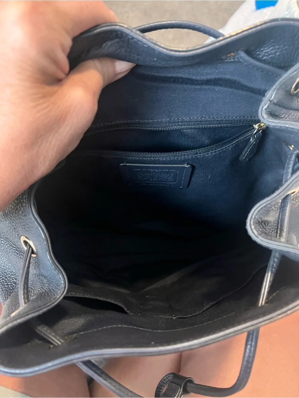Coach Pebbled Leather Backpack in Navy with Gold Hardware