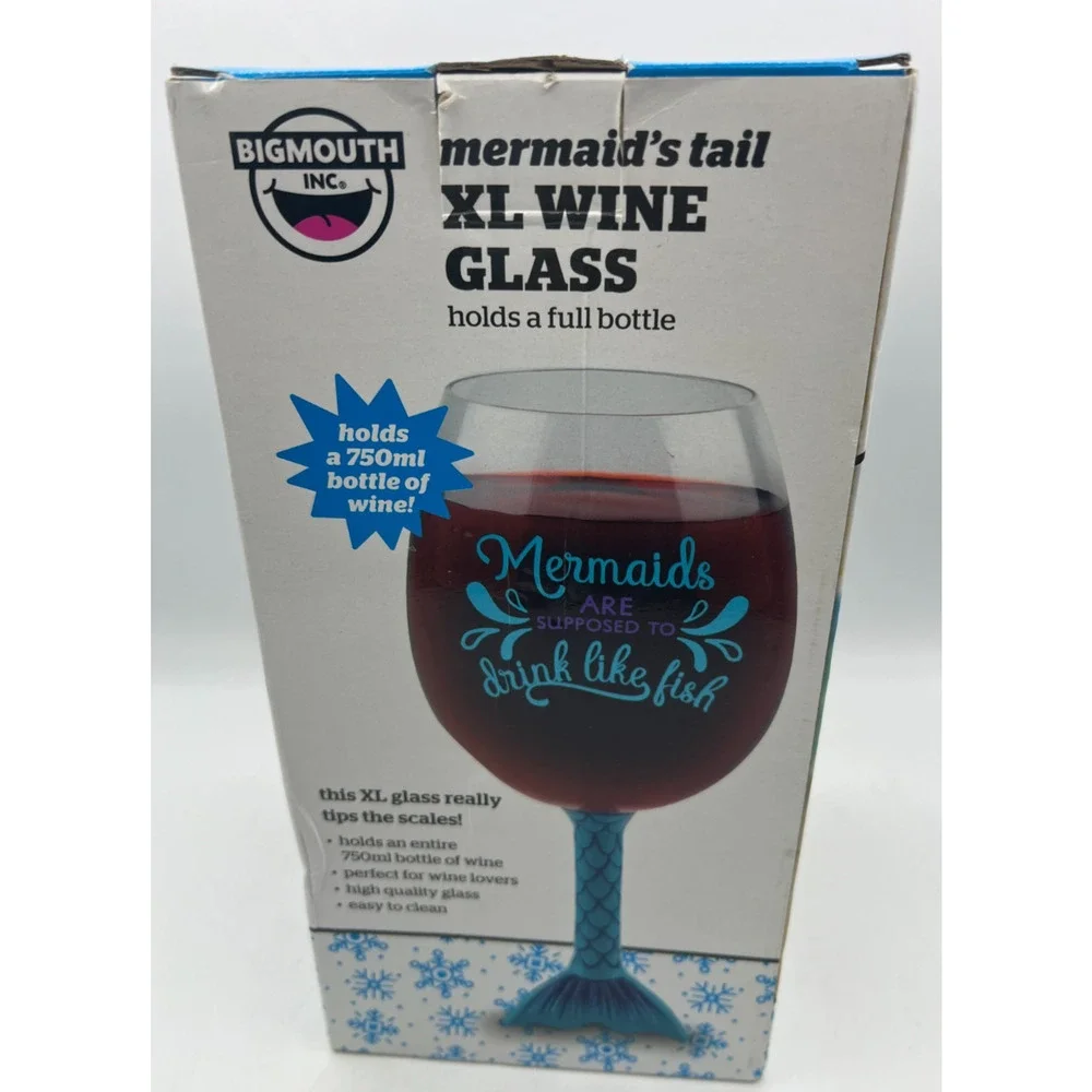 BigMouth Mermaid Tail XL Wine Glass Holds Full Bottle Novelty Stemware Gift Box
