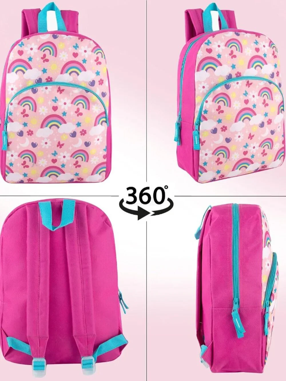 15 Inch Fun Printed Backpack with Front Zippered Pocket & Padded Adjustable Shou