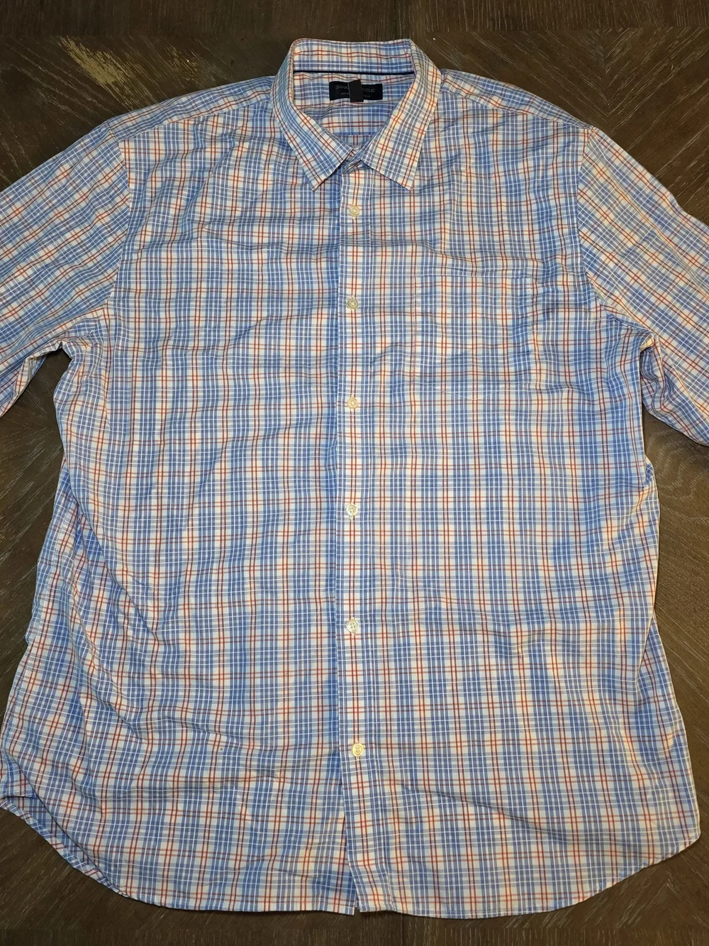 Banana Republic Men’s Light Blue and Red Plaid Button-Down Shirt