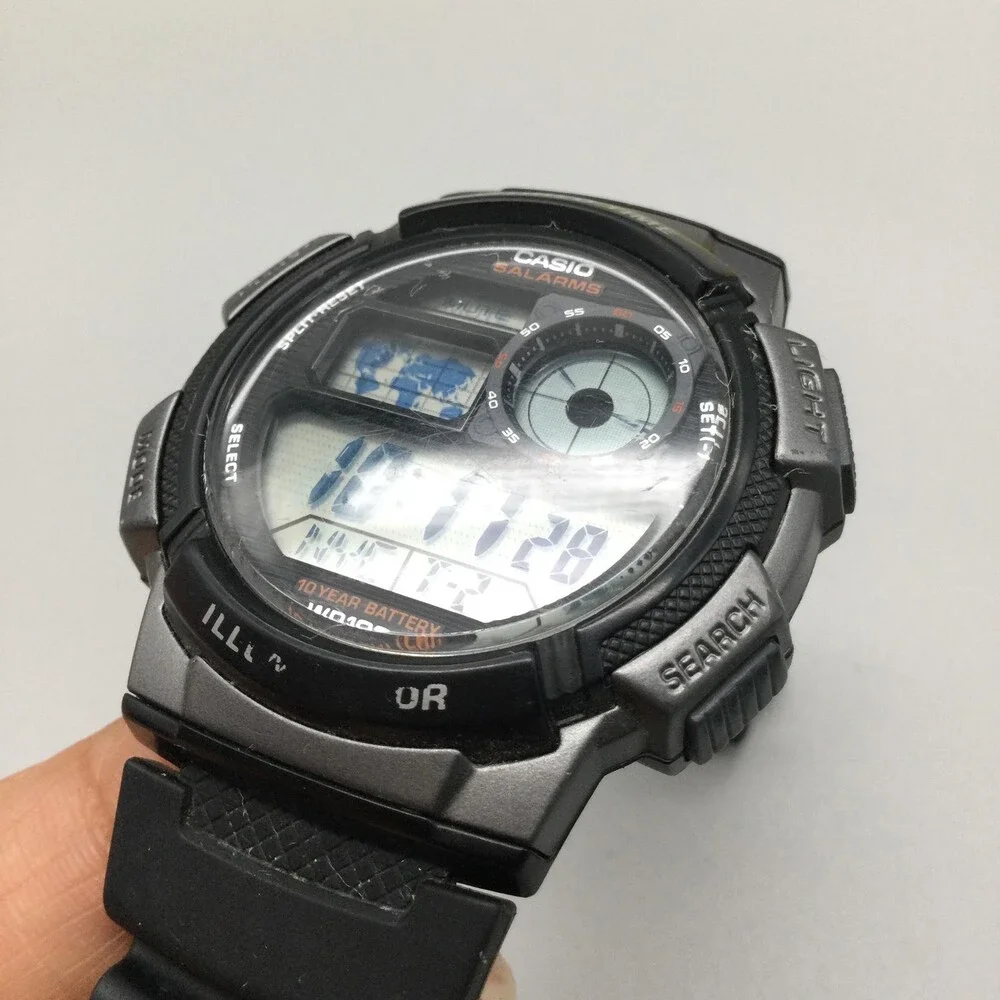 Casio 3198 AE1000W Mens Watch 44mm Black Gray WORLD TIME 5 Alarms Timer