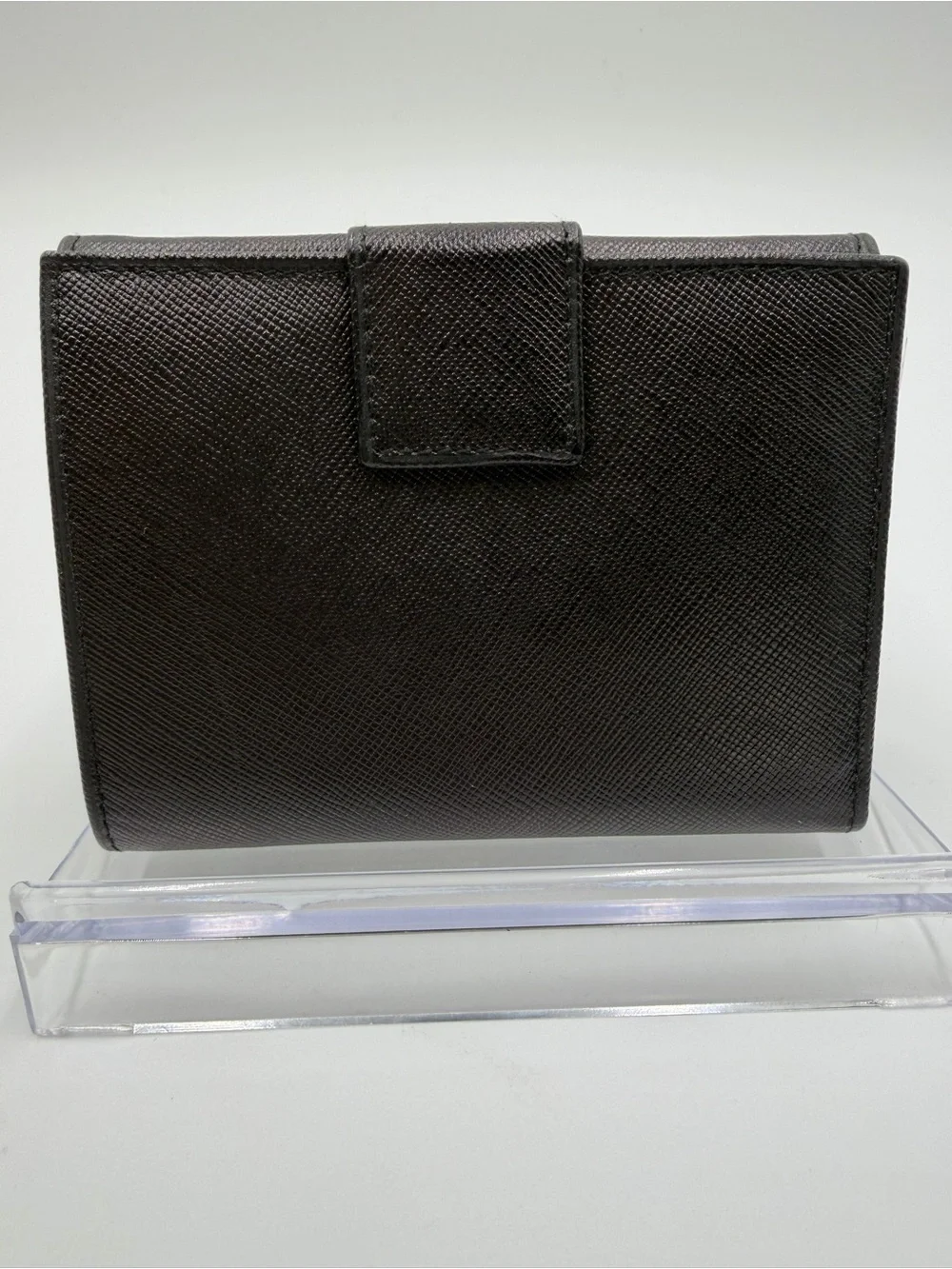 Prada Black Saffiano Leather Compact Wallet with Gold Logo New In Box w/COA