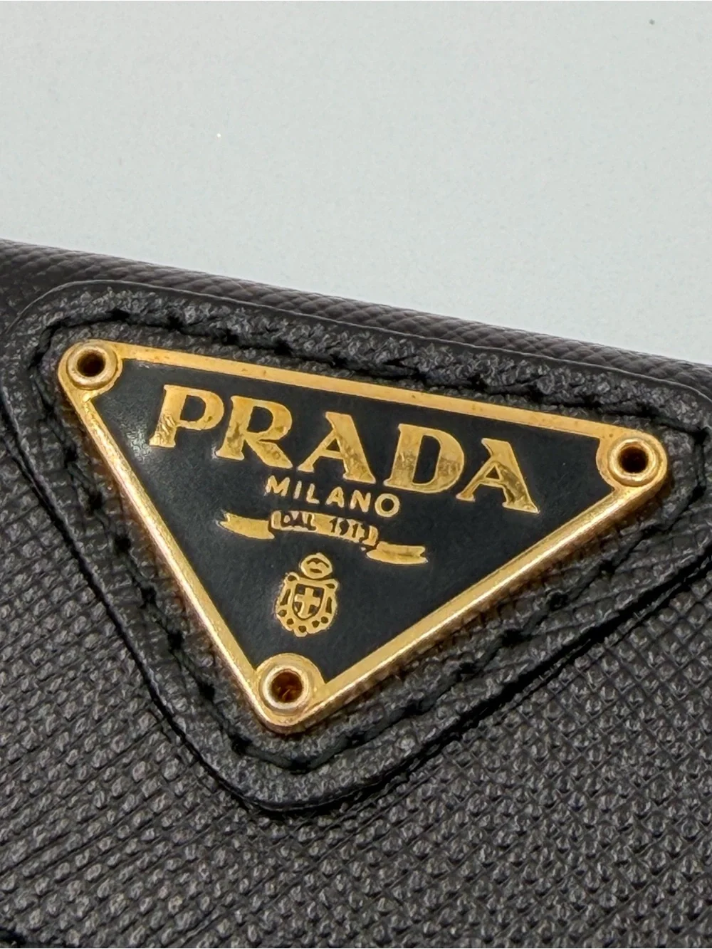 Prada Black Saffiano Leather Compact Wallet with Gold Logo New In Box w/COA