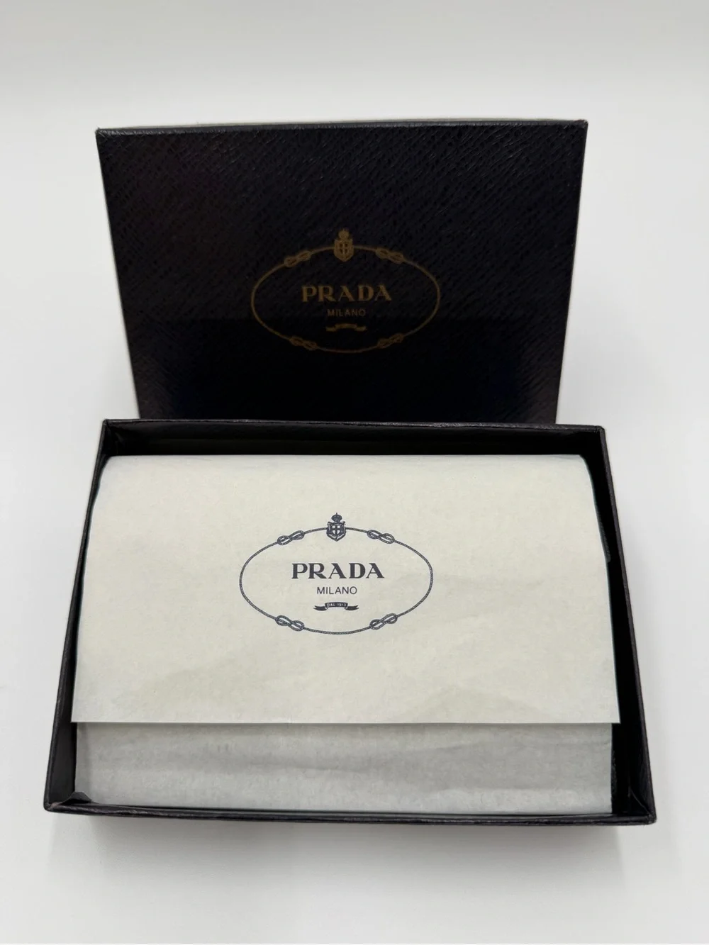 Prada Black Saffiano Leather Compact Wallet with Gold Logo New In Box w/COA