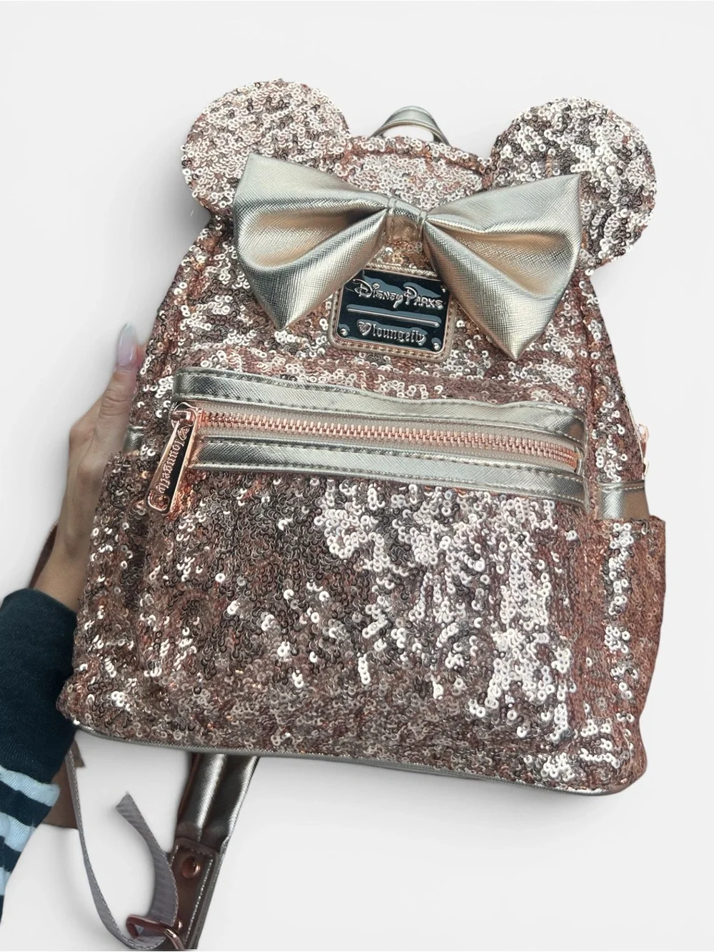 Loungefly Disney Parks Minnie Mouse Sequined Mini Backpack – Rose Gold