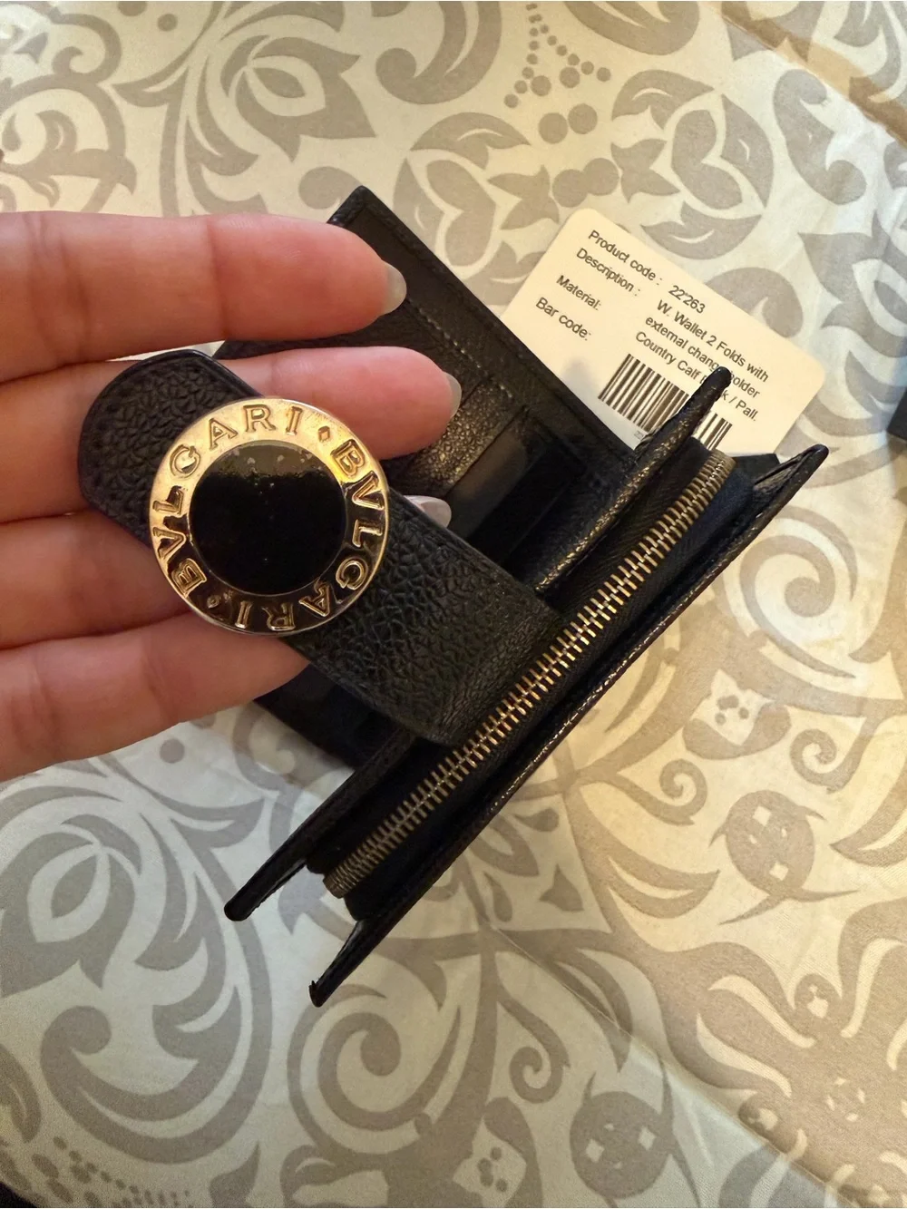 Bulgari Black Pebbled Leather Bifold Wallet with Snap