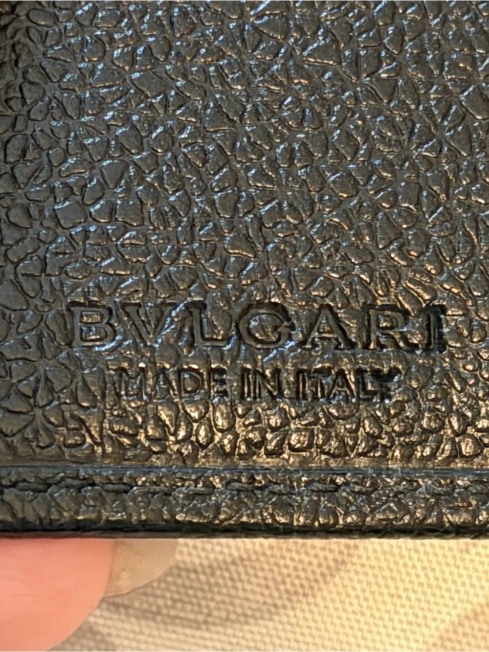 Bulgari Black Pebbled Leather Bifold Wallet with Snap