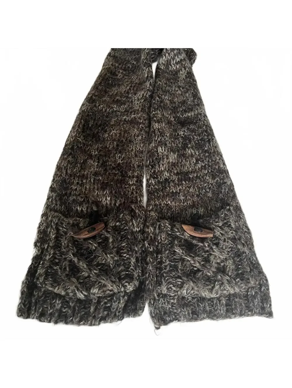 Cozy Brown Knit Scarf with Pockets Chunky Oversized Winter