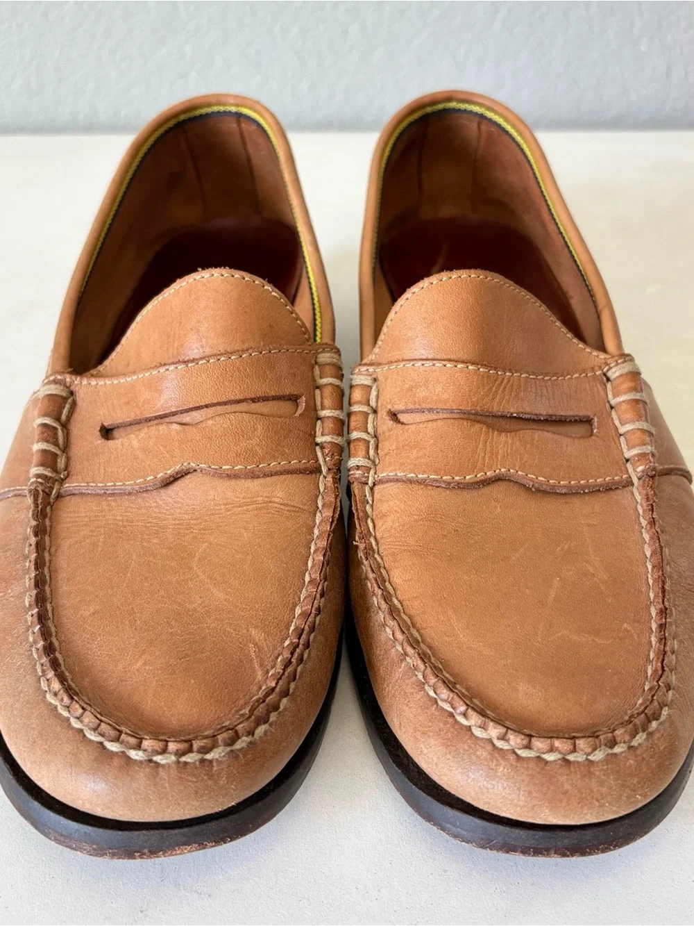 Polo Ralph Lauren Penny Loafers Mens Size 9.5 Brown Leather Slip On Dress Shoes