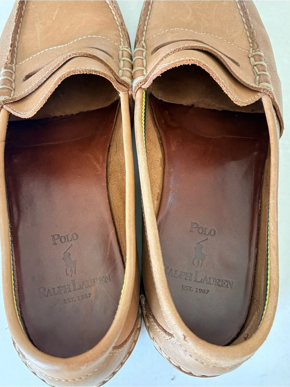 Polo Ralph Lauren Penny Loafers Mens Size 9.5 Brown Leather Slip On Dress Shoes