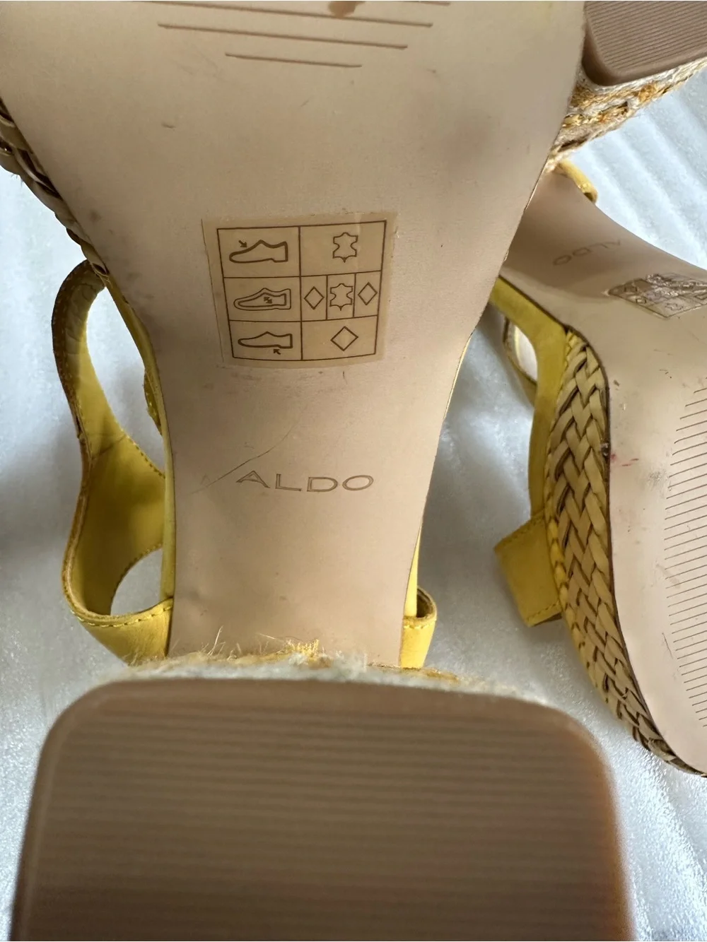 Aldo Mustard Yellow Wedge Espadrille Sandals with Ankle Strap