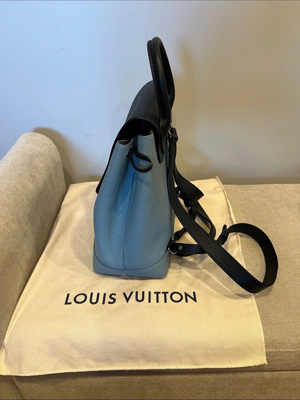Louis Vuitton Black and Blue Leather Top-Handle Backpack