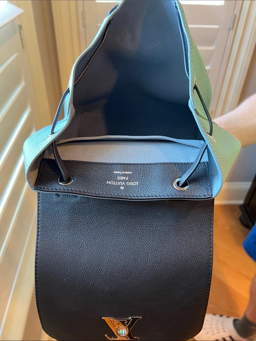 Louis Vuitton Black and Blue Leather Top-Handle Backpack