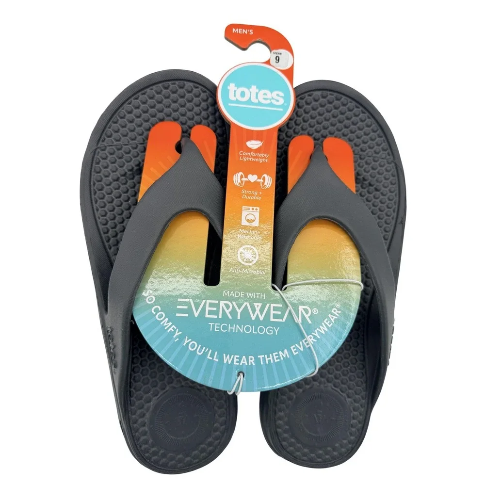 Totes Everywear Shoes Mens Size 9 Black Flip Flop Sandals‎ Lightweight New