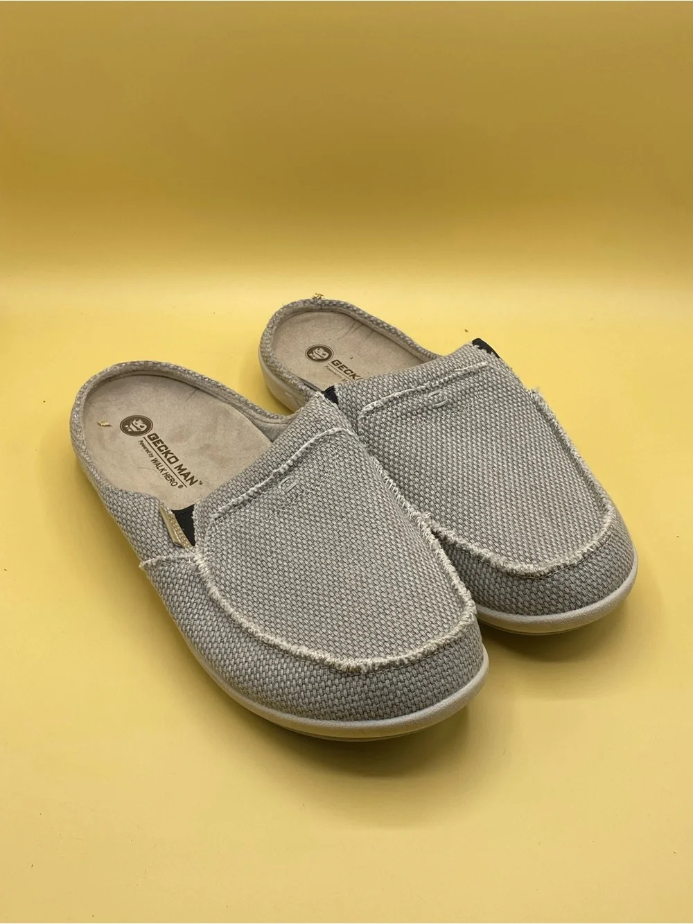 Slip-On Canvas Mule Loafers in Light Gray -