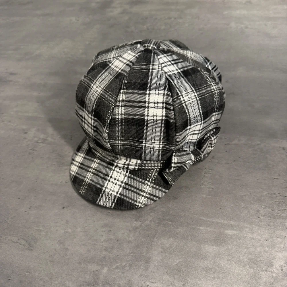 Newsboy Cap Women OS Black White‎ Plaid Bow Baker Boy Cabbie Hat Polo Twee Core