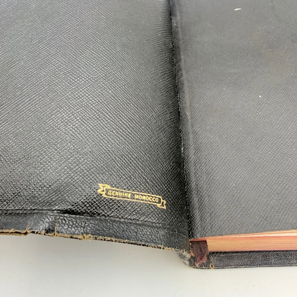Vintage World Holy Bible KJV Red Letter Genuine Morocco Leather Black Reference
