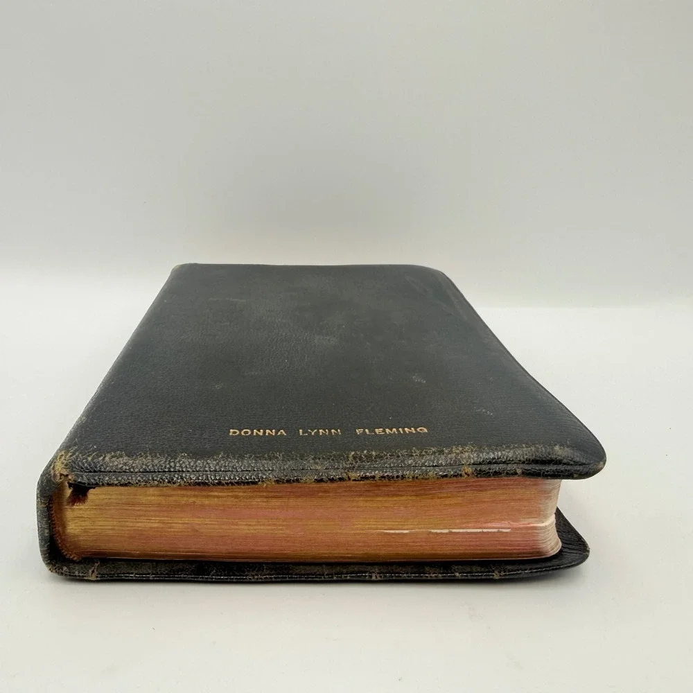 Vintage World Holy Bible KJV Red Letter Genuine Morocco Leather Black Reference