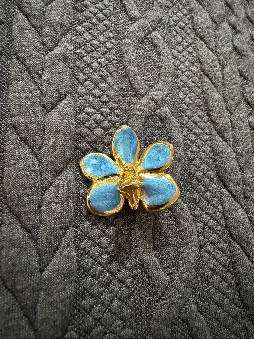 Gold Plated Blue Enamel Flower Brooch - Women's Jewelry