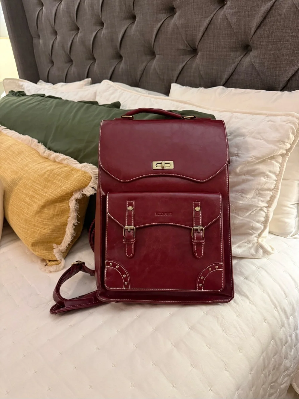 Women's Burgundy Faux Leather Backpack Satchel by Boconi