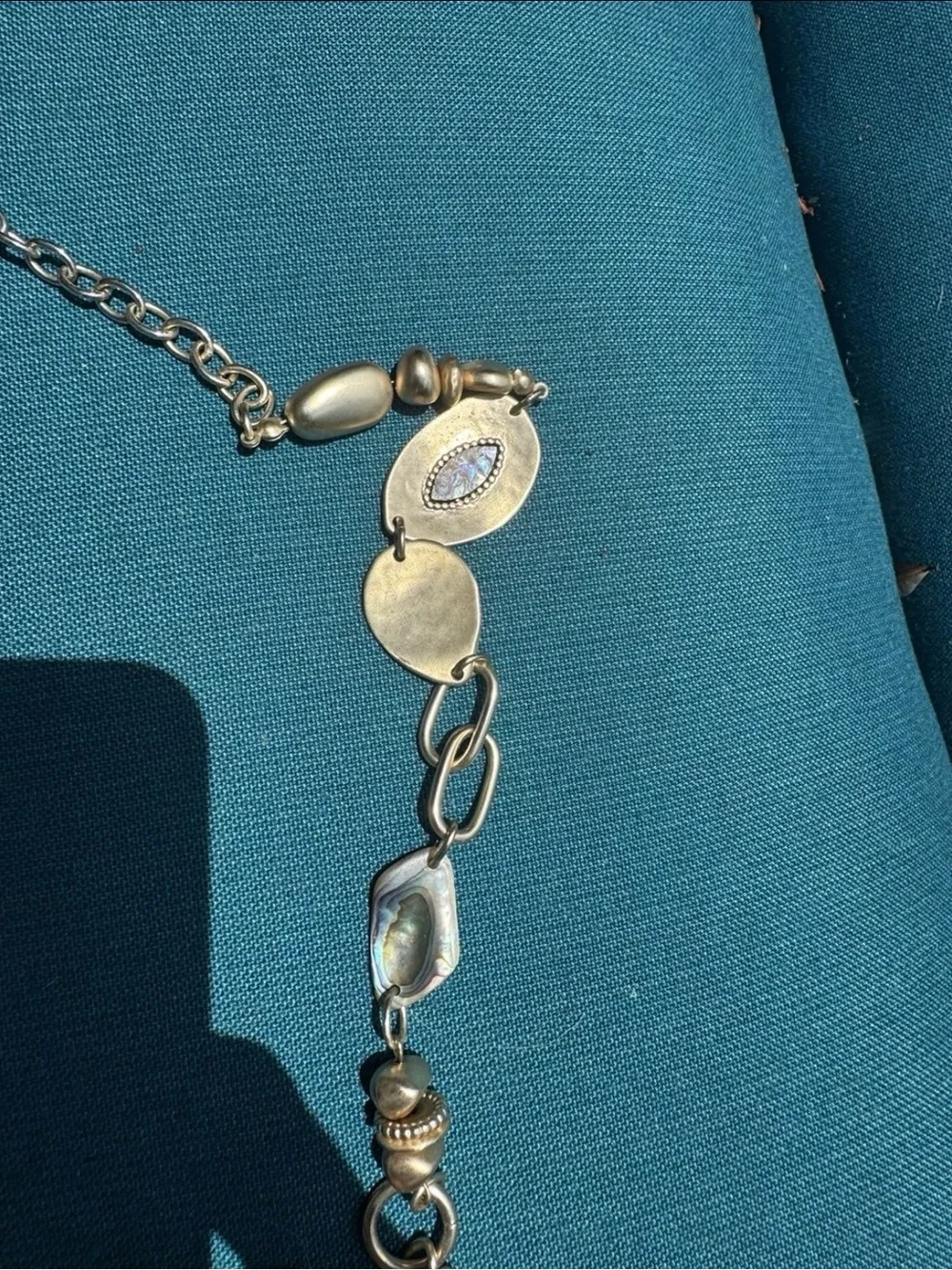 Chico's Medallion Runway Belt Chain Mother of Pearl OS Boho with Lobster Clasp