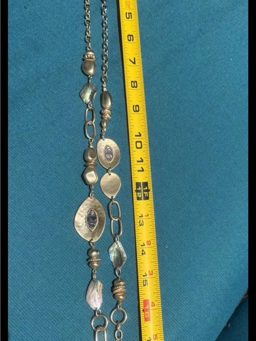 Chico's Medallion Runway Belt Chain Mother of Pearl OS Boho with Lobster Clasp