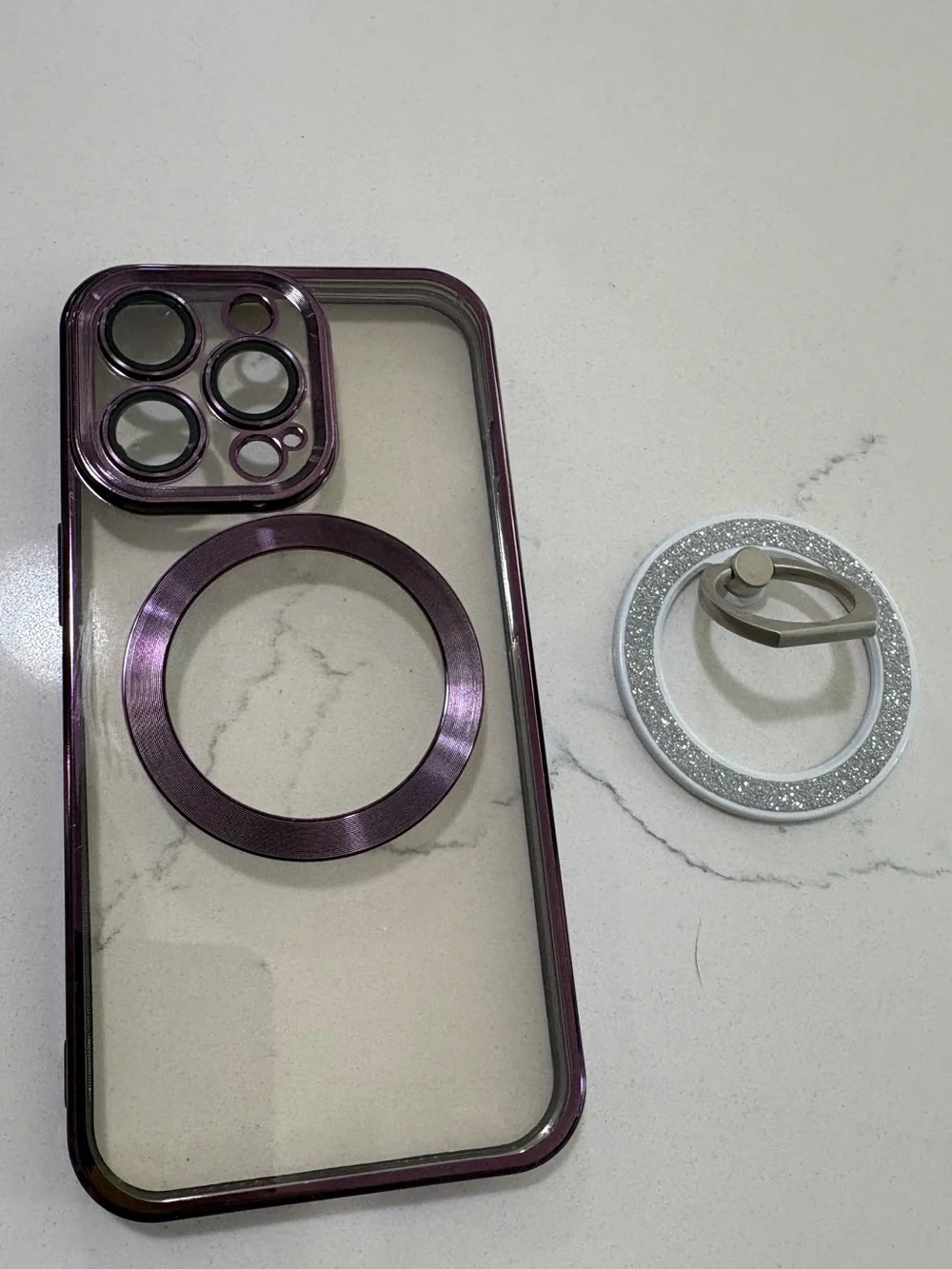 iPhone 13 Pro | Purple Clear Magnetic Phone Case with Ring Holder